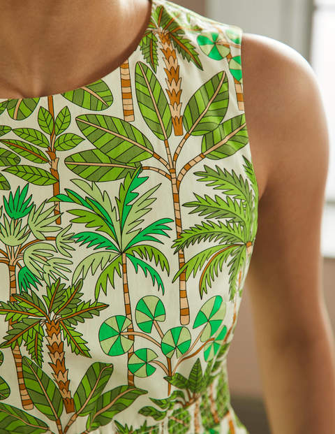Smocked Waist Mini Dress - Green Tropical