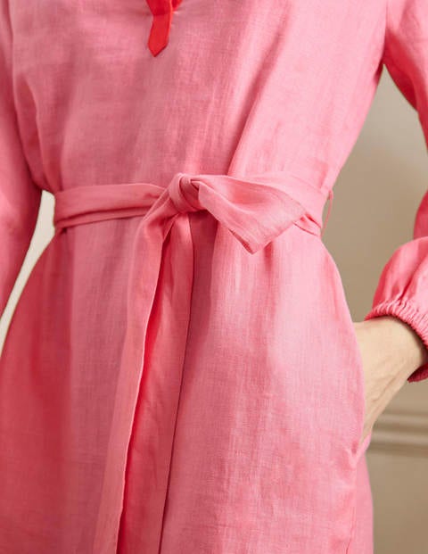 Notch Neck Linen Mini Dress - Azalea, Bright Poppy
