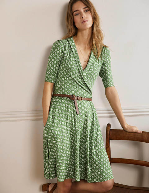 Fixed Wrap Jersey Dress - English Ivy, Loose Sprig