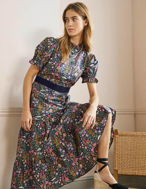 Boden Women's Milkshake, Elegant Bloom Frill Neck Tiered Midi Dress