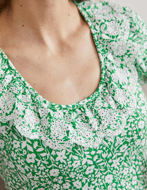 Trim Detail Jersey Midi Dress - Rich Emerald, Wildflower Sprig