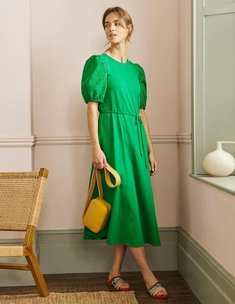 Broderie Mix Jersey Midi Dress 