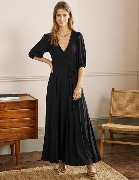 Fixed Wrap Jersey Maxi Dress - Black 