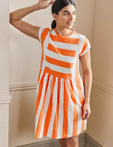 Jersey T-Shirt Dress - Dusty Orange and Ivory Stripe