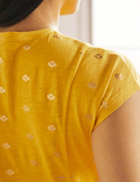 T-Shirt-Kleid aus Jersey - Honiggelb, Goldfolie