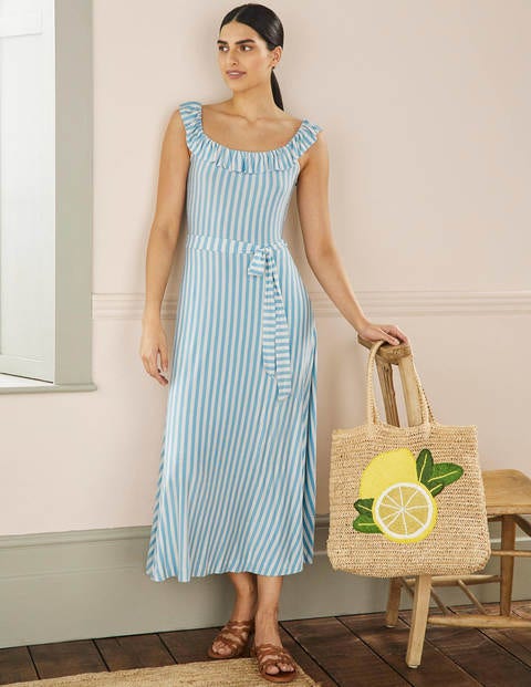 Ruffle Neck Jersey Midi Dress - Dusty 