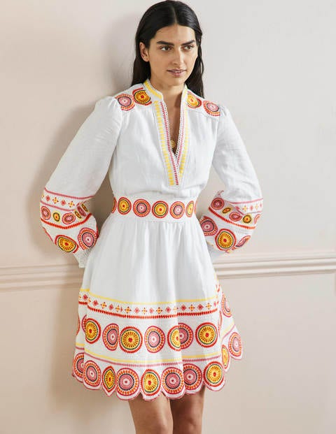 Tamsin Embroidered Mini Dress - Ivory, Tonal