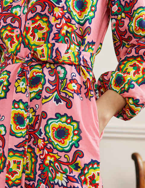 Long Sleeve Linen Maxi Dress - Azalea, Decorative Blooms