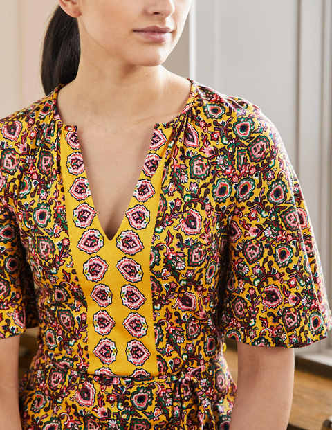 Notch Neck Jersey Maxi Dress - Honeycomb, Decorative Bloom