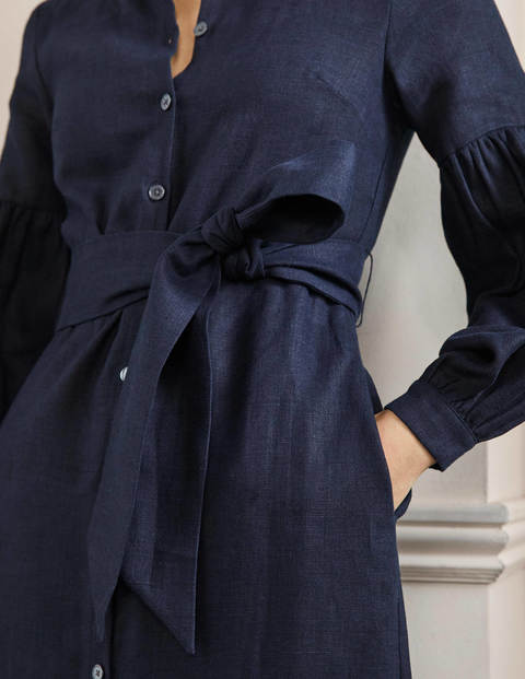 Sleeve Detail Midi Shirt Dress - Navy