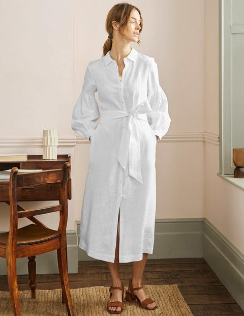 Sleeve Detail Midi Shirt Dress - White | Boden UK