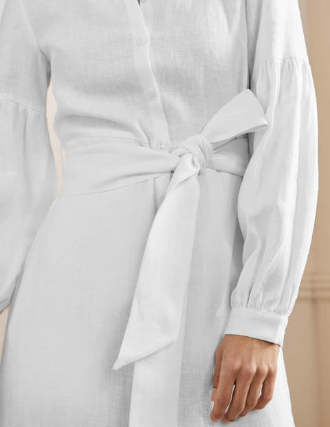 Sleeve Detail Midi Shirt Dress - White