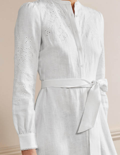 Cut Work Midi Shirt Dress - White