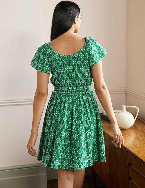 Besticktes Kleid mit Rundhalsausschnitt - Grün, Geometrisches Muster