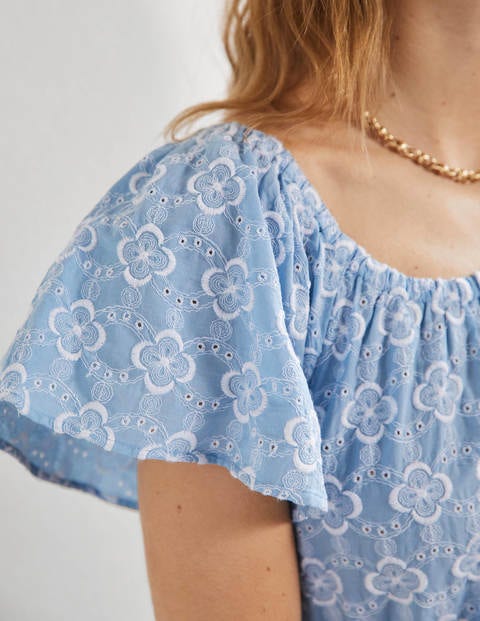 Scoop Neck Embroidered Dress - Blue Geo