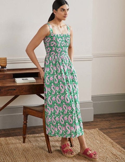Peggy Jersey Maxi Dress - Green, Enchanting Paisley