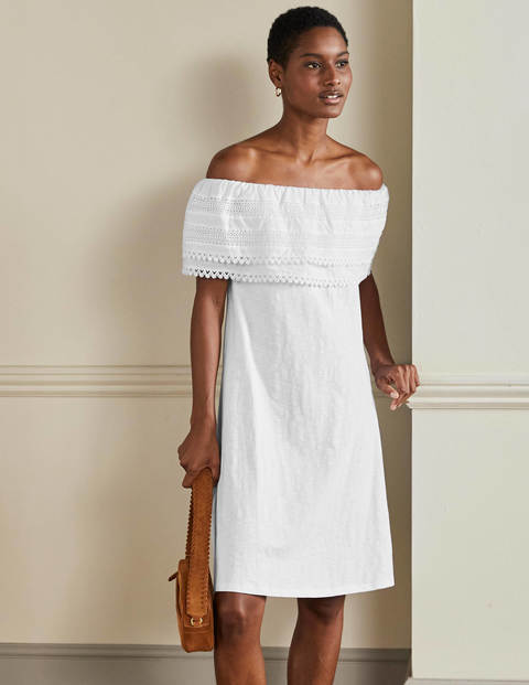 Ruffle Detail Jersey Dress - White