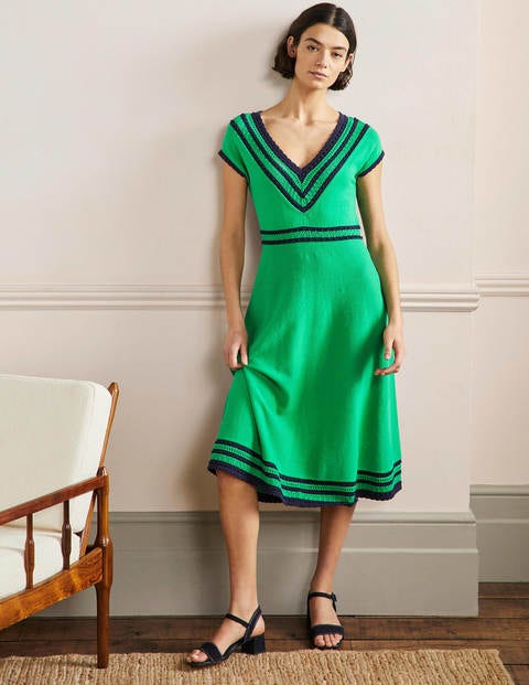 Trim Detail Knitted Midi Dress - Rich Emerald