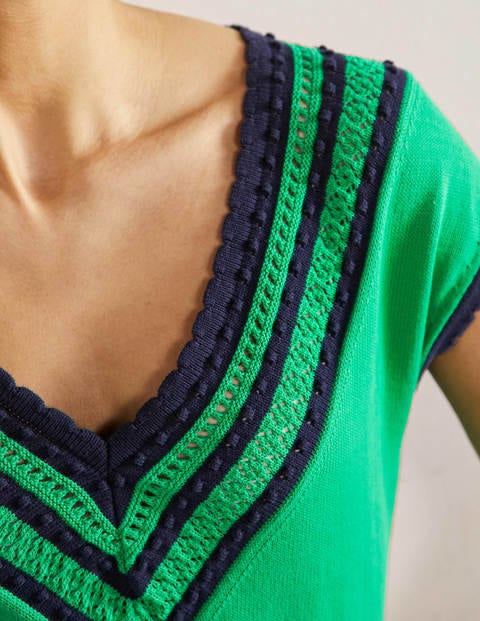 Trim Detail Knitted Midi Dress - Rich Emerald