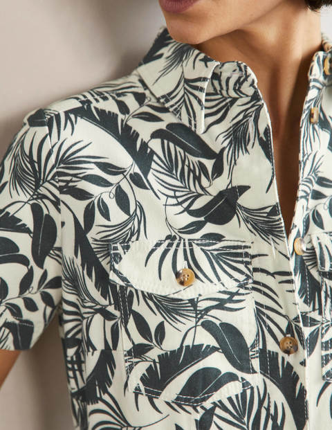 Belted Midi Shirt Dress - Garden, Tropic Foliage