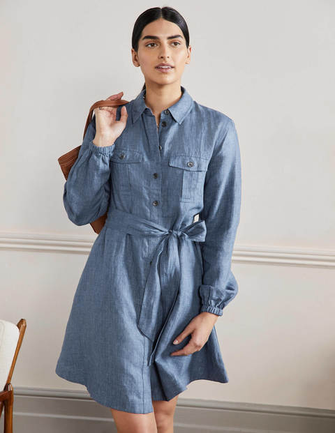 Fit and Flare Mini Shirt Dress - Mid Chambray