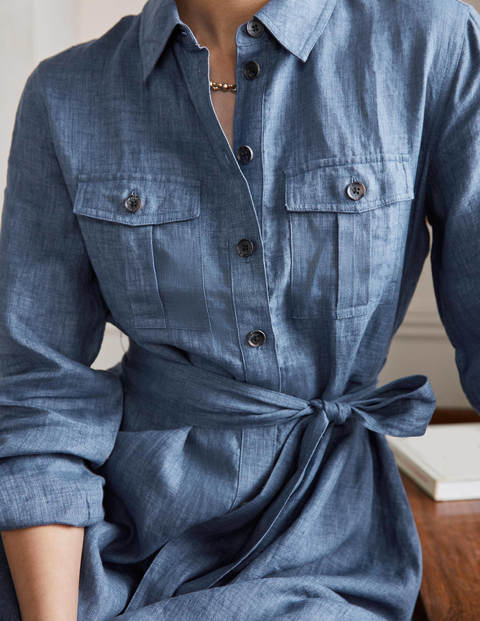 Fit and Flare Mini Shirt Dress - Mid Chambray