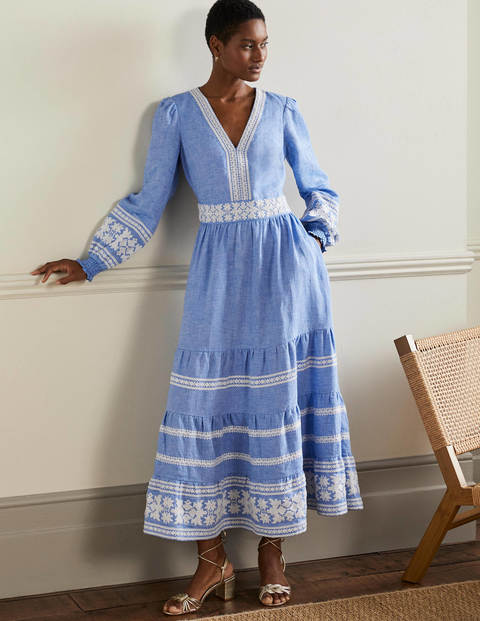 Nadia Embroidered Maxi Dress - Chambray 