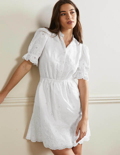 Puff Sleeve Broderie Dress - White