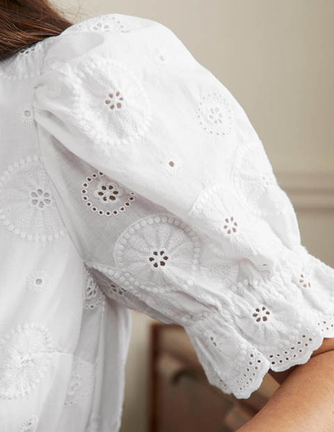 Robe à manches bouffantes et broderie anglaise - Blanc