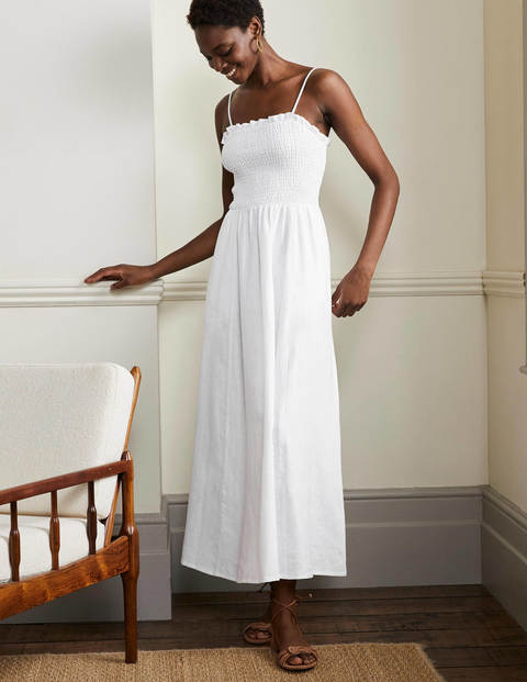 Strapless Linen Midi Dress - White