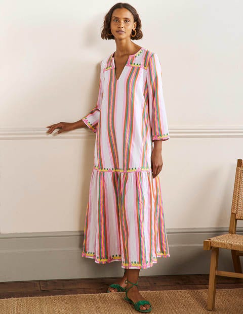 Easy Tiered Maxi Dress - Tropical Woven Rainbow Stripe