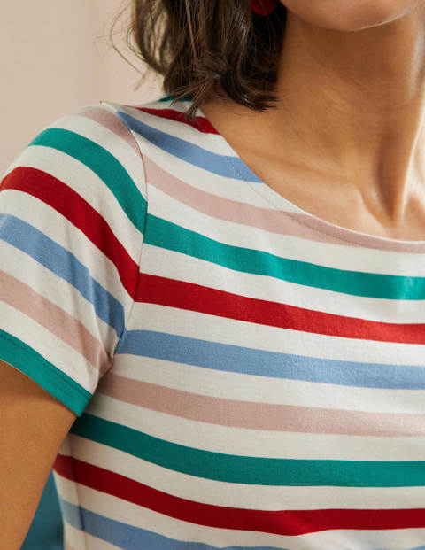 Kurzärmliges Breton-T-Shirt - Klee/Graublau, Gestreift