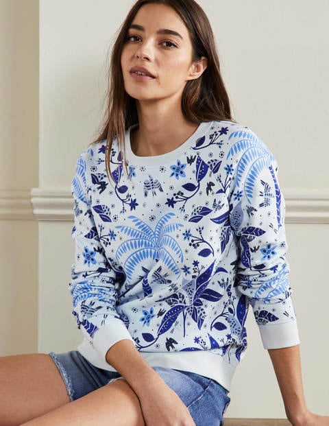 Printed Cotton Sweatshirt - Blue, Oriental Cascade