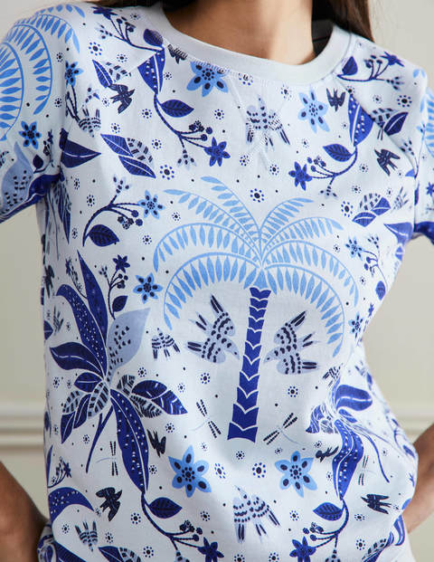 Sweat en coton imprimé - Bleu, motif Oriental Cascade