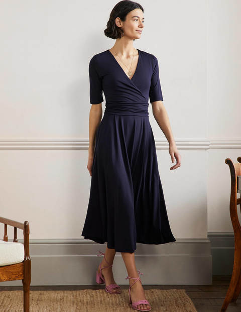 Boden Women's Navy Ruched Waist Jersey Midi Dress