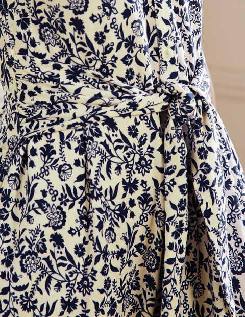 Robe-chemise nouée à la taille en jersey - Bleu marine foncé, motif Flora Charm