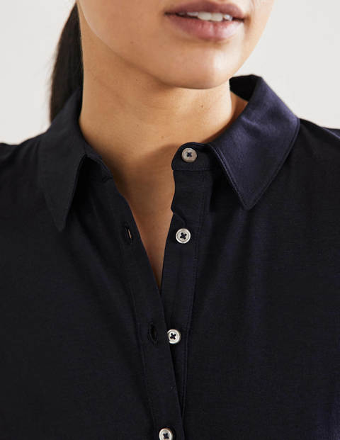 Robe-chemise nouée à la taille en jersey - Bleu marine