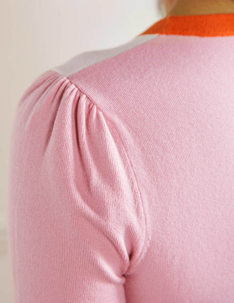 Cotton Crew Knitted Top - Cameo Pink Colourblock