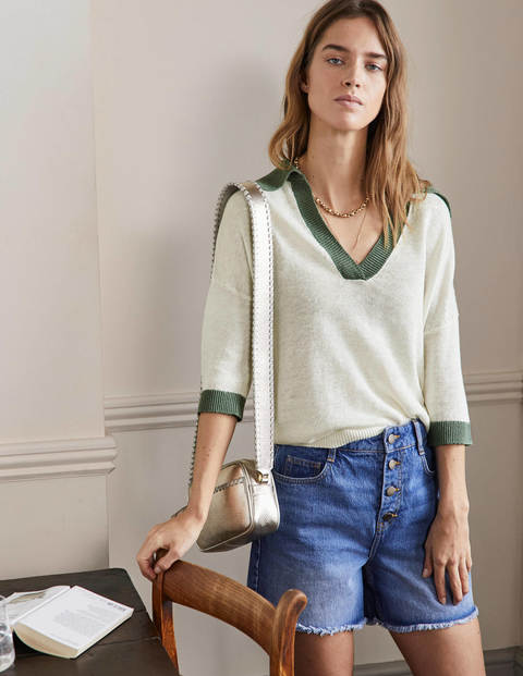 Linen Collared Sweater - Ivory, Alder