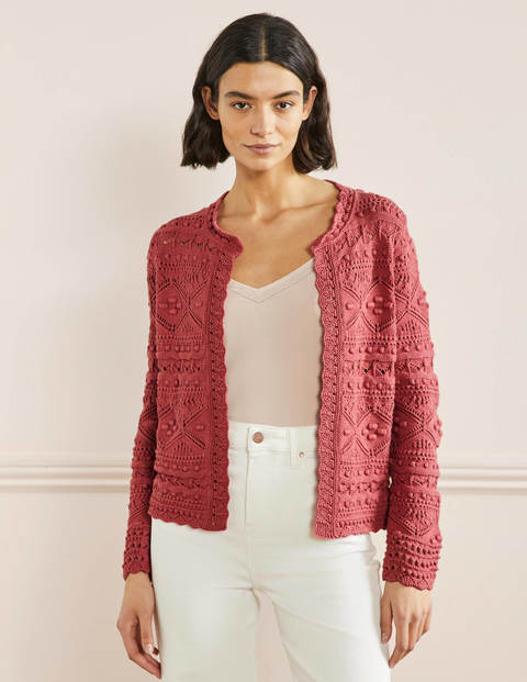 Claudia Textured Knit Cardigan - Dusty Red