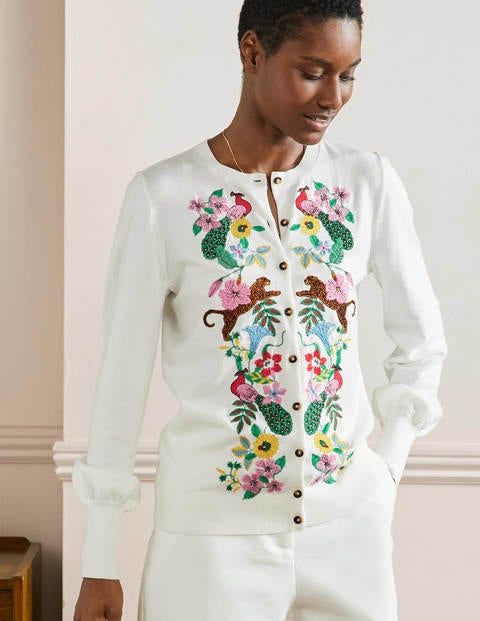 Embroidered Blouson Cardigan - Ivory
