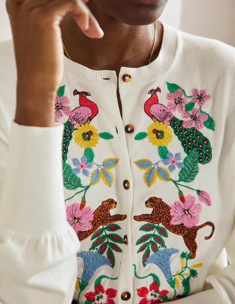 Embroidered Blouson Cardigan - Ivory
