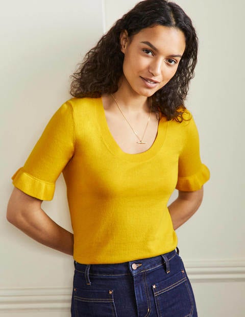 Frill Sleeve Knitted T-Shirt - Lemon Fizz