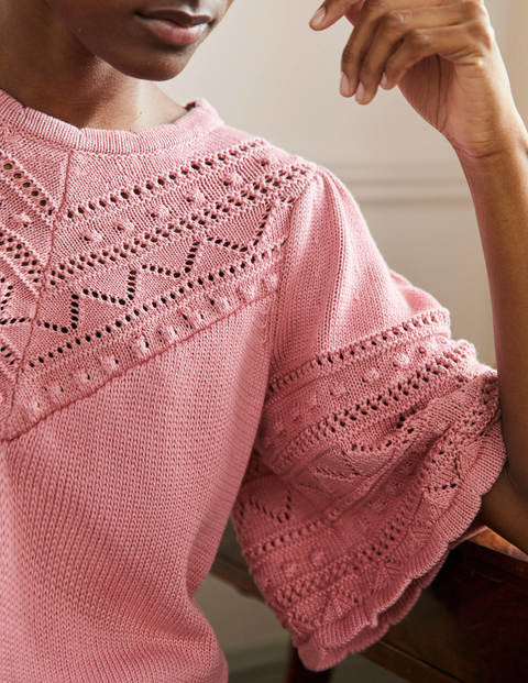 Wide Sleeve Crochet Jumper - Formica Pink