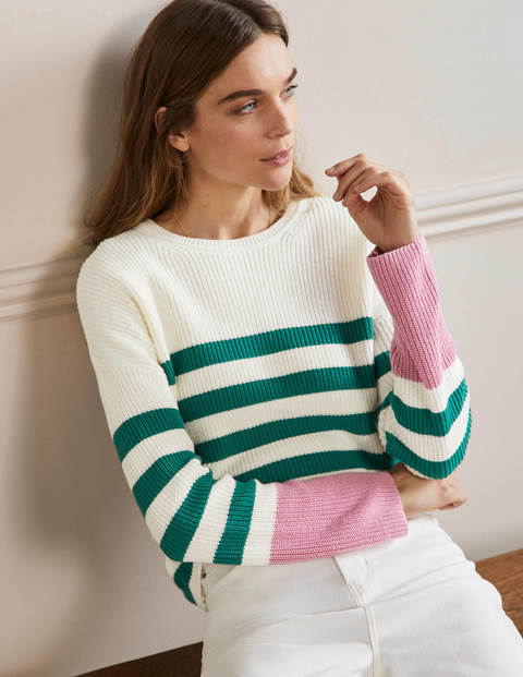 Striped Wide Sleeve Jumper - Shady Glade, Formica Pink