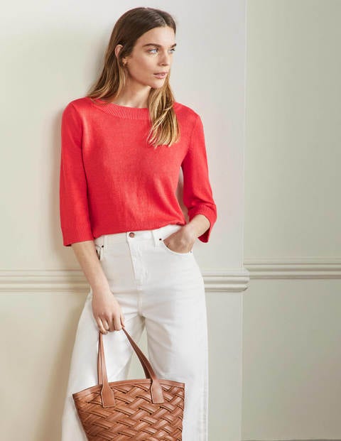Relaxed Linen Sweater - Bright Poppy