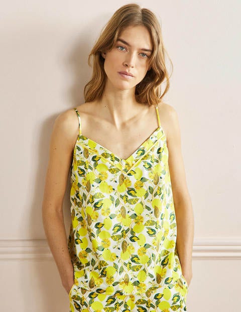 Schlafanzug-Trägerhemd mit V-Ausschnitt - Naturweiß, Zitronenranke