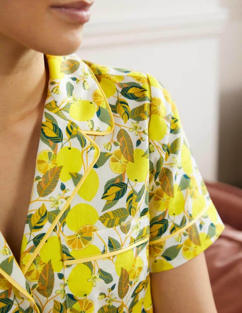 Short Sleeve Pyjama Shirt - Ivory, Lemon Vine