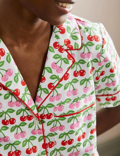 Short Sleeve Pyjama Shirt - Molly Mahon Ivory Cherries