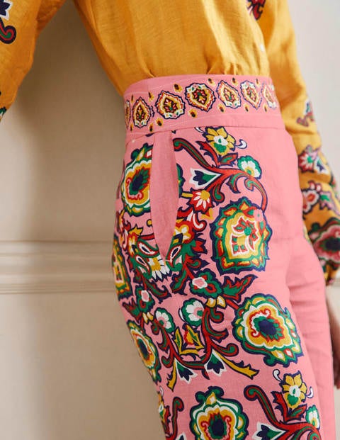 Pantalon imprimé en lin - Azalée, motif Decorative Blooms